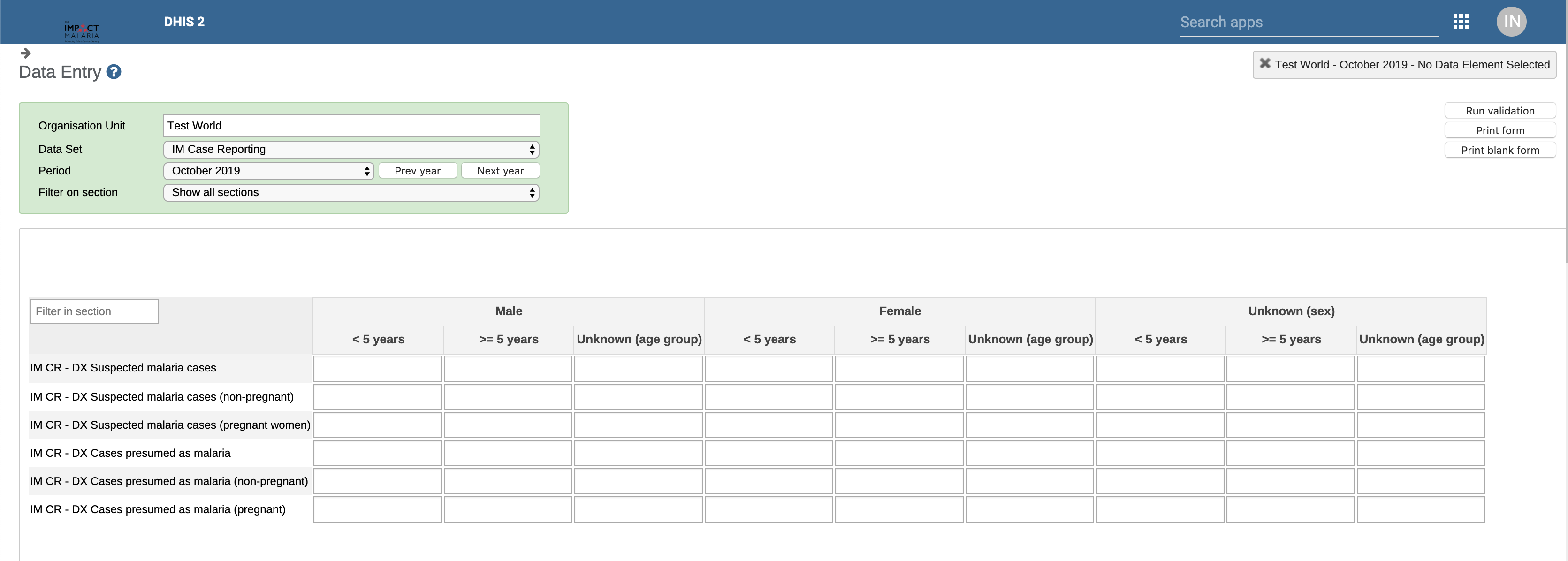 IM Case Reporting Data Entry Form