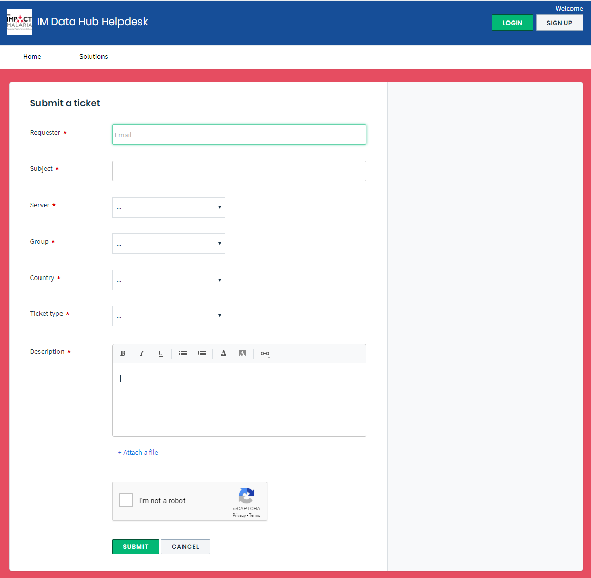 IM Data Hub Help Desk ticket
